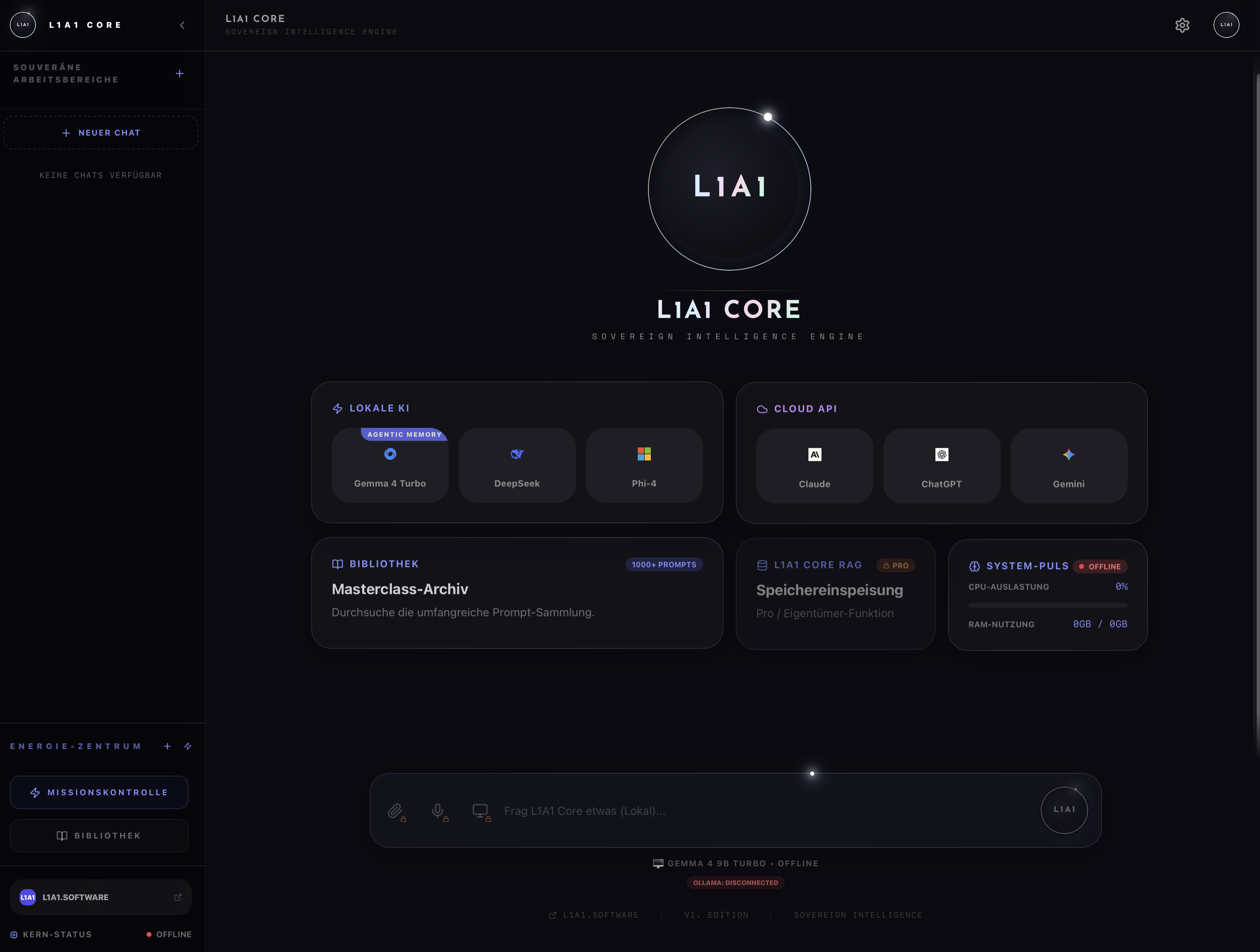 L1A1 CORE App — KI-Cockpit Screenshot